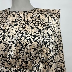 ZARA Women's black & beige "babydoll" satin long sleeve dress key hole back - M